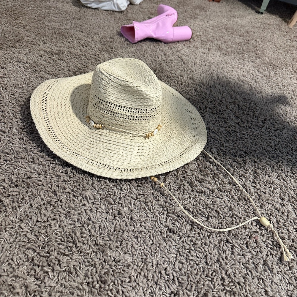 Stylish Cream Straw Hat with Bead Accents